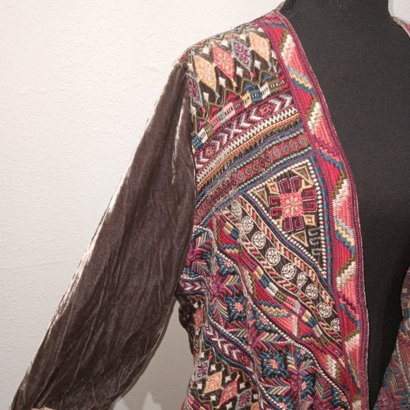 Johnny Was Graphite velour embroidered jacket - Picture 7 of 16